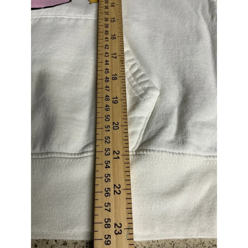 Care Bears Cheer Bear Graphic Hoodie White Rainbow Stars Fleece Sweatshirt